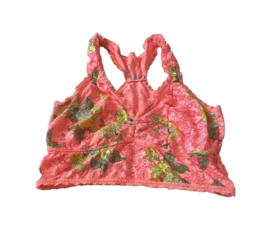 Torrid Curve Bralette Size 1 Neon Pink Floral Lace Racerback